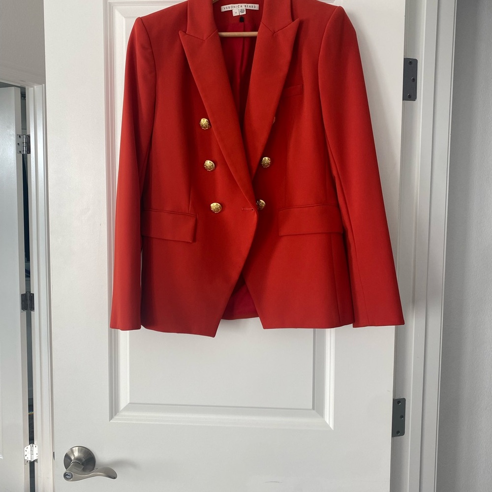 Veronica Beard Scarlet Blazer with Gold Buttons with pants